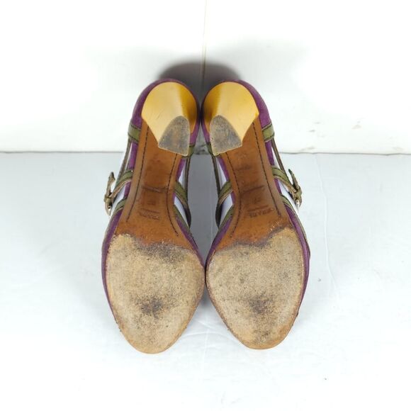 Prada Women's US6-6,5 EU37 Purple Multicolor Suede Leather Peep Toe Heels - Picture 10 of 16